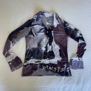 INAMORATA PURPLE MESH BUTTON DOWN TOP | Size M